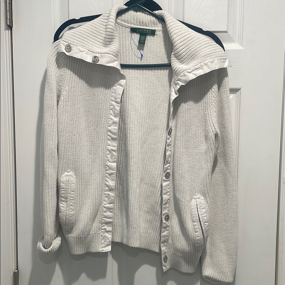 Ralph Lauren Cream Knit Button-Front Sweater Jacket